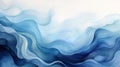 Contemporary Watercolor Oil Painting of Blue Wavy and Curve Abstract on Black Background