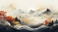 Contemporary Watercolor Oil Painting of mountains Landscape Abstract on Black Background