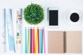 Contemporary white table top with objects Royalty Free Stock Photo