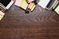 Contemporary wooden desktop with items