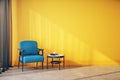 Contemporary yellow room interior with chair