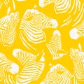 Contemporary zebra seamless patter. White Fabric Pattern Design on yellow background. Illustration of seamless zebra