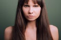 Contemptuous wary insecure emotion girl portrait Royalty Free Stock Photo