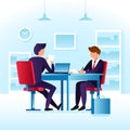 Contender work employees and job interview. Cartoon man employee Royalty Free Stock Photo