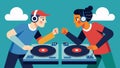 Contenders in the live DJ vinyl battles take turns selecting classic records and putting their own sonic spin on them Royalty Free Stock Photo