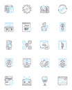 Content advertising linear icons set. Promotion, Editorial, Engagement, Marketing, Buzz, Branded, Viral line vector and