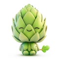 Content artichoke character with closed eyes and a leaf