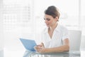 Content businesswoman working with her tablet