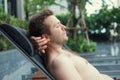 Content caucasian man in a swimming pool. Royalty Free Stock Photo