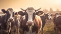 Content cows leisurely graze in a sun-kissed meadow, their gentle movements and warm hues Royalty Free Stock Photo