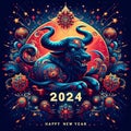 Very beautiful vibrant eye catchy Happy New Year 2024 typographic poster