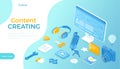 Content creating Marketing strategy. Content management and planning, analysis and optimization. Isometric vector illustration