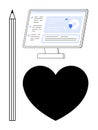Digital Creativity and Analytics Concept with Computer Screen, Pencil, and Heart Shape Royalty Free Stock Photo