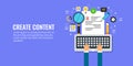 Content creation, development, writing, publication and promotion concept. Flat design content marketing banner.