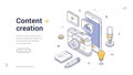 Content Creation Isometric Web Banner Template Vector Illustration Royalty Free Stock Photo