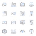 Content creation line icons collection. Strategy, Creativity, Writing, Research, Design, Marketing, Production vector