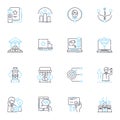 Content creation linear icons set. Blogging, Writing, Editing, Designing, Publishing, SEO, Social media line vector and