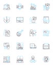 Content creation linear icons set. Blogging, Writing, Editing, Designing, Publishing, SEO, Social media line vector and