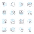 Content creation linear icons set. Creativity, Innovation, Authenticity, Storytelling, Copywriting, Editing, Format line