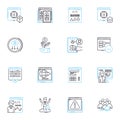 Content creation linear icons set. Creativity, Strategy, Innovation, Writing, Storytelling, Design, Imagery line vector