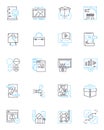 Content creation linear icons set. Creativity, Writing, Design, Blogging, Editing, Strategy, Social media line vector