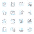 Content creation linear icons set. Creativity, Writing, Design, Blogging, Editing, Strategy, Social media line vector