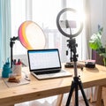 Content Creators Desk with Streaming and Vlogging Setup Royalty Free Stock Photo
