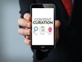 Content curation graphic on the screen businessman smartphone Royalty Free Stock Photo