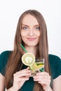 Content girl with lemon water Royalty Free Stock Photo