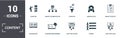 Content icon set. Contain filled flat cost per action, cost per click, curation, curation, forum, gamification, learning