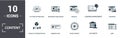 Content icon set. Contain filled flat offer, off-page optimization, private label rights, product differentiation, search engine