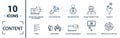 Content icon set. Include creative elements cost per click, crowdsourcing, curation, exit rate, gamification icons. Can be used