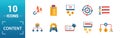 Content icon set. Include creative elements cost per click, crowdsourcing, curation, exit rate, gamification icons. Can be used