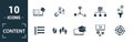Content icon set. Include creative elements cost per click, crowdsourcing, curation, exit rate, gamification icons. Can be used