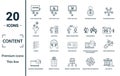 Content icon set. Include creative elements cost per click, crowdsourcing, curation, exit rate, gamification icons. Can be used