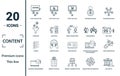 Content icon set. Include creative elements cost per click, crowdsourcing, curation, exit rate, gamification icons. Can be used