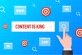 Content is king . Flat vector cartoon design. Smart business marketing concept Royalty Free Stock Photo