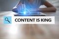 Content is king text in search bar. Business, technology and internet concept. Digital marketing. Royalty Free Stock Photo