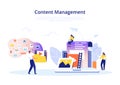 Content Management concept in flat design. Creating, marketing and sharing of digital - vector illustration. Royalty Free Stock Photo