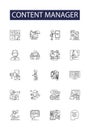 Content manager line vector icons and signs. Manager, Editor, Writer, Strategist, Coordinator, Marketer, Publisher Royalty Free Stock Photo