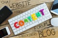 Content marketing concept with colourful letter on white computer keyboard Royalty Free Stock Photo