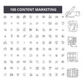 Content marketing editable line icons, 100 vector set, collection. Content marketing black outline illustrations, signs