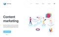 Content marketing isometric landing page, seo optimization campaign for target searching