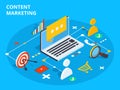 Content marketing isometric vector concept illustration. Business sell strategy and social media customer research. E-commerce or Royalty Free Stock Photo