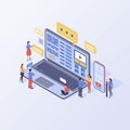 Content marketing isometric vector illustration. Inbound marketing strategy. SMM, media advertising, content writing isolated 3d Royalty Free Stock Photo