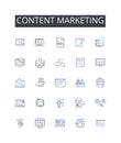 Content marketing line icons collection. Social nerking, Brand management, Digital advertising, Web optimization, Mobile