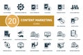 Content Marketing set icon. Contains content marketing illustrations such as marketing automation, ad blocker, social Royalty Free Stock Photo