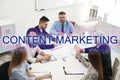 Content marketing strategy. Team of professionals working at table in office Royalty Free Stock Photo