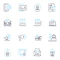 Content media linear icons set. Multimedia, Storytelling, Audio, Video, Graphics, Webinars, Images line vector and