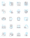 Content media linear icons set. Multimedia, Storytelling, Audio, Video, Graphics, Webinars, Images line vector and